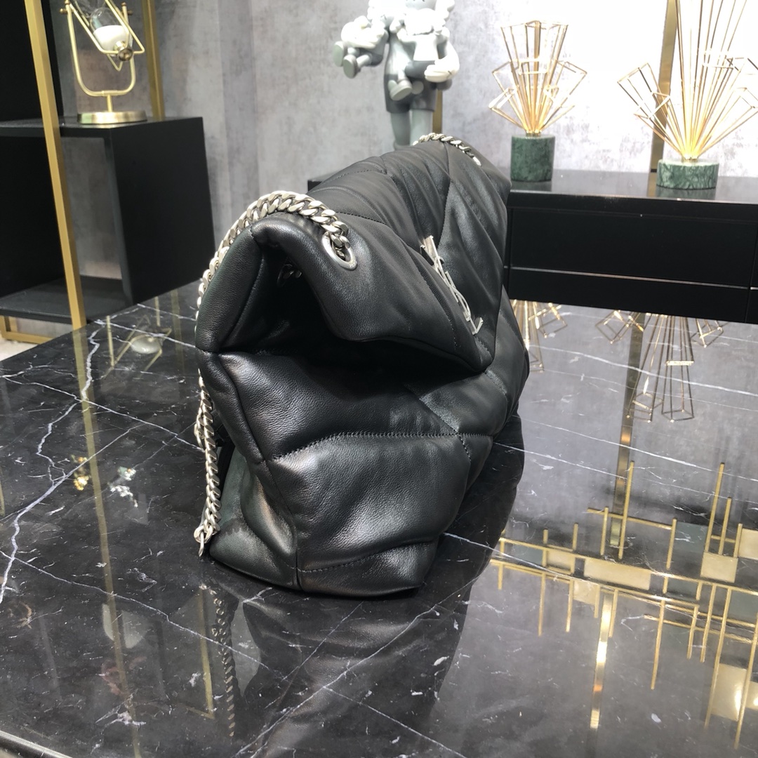 Saint Laurent Loulou Puffer Lambskin Shoulder Bag Handbag Black 577475 Silver